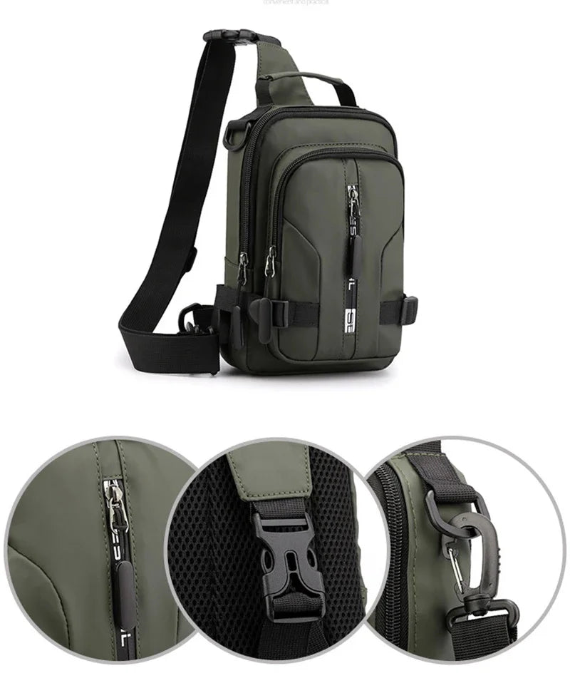 Men Mini Backpack Sling Cross Body Shoulder Rucksack with USB Charging Port Travel Nylon Male Side Messenger Chest Bag Pack