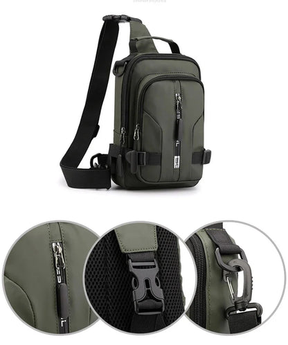 Men Mini Backpack Sling Cross Body Shoulder Rucksack with USB Charging Port Travel Nylon Male Side Messenger Chest Bag Pack