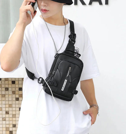 Men Mini Backpack Sling Cross Body Shoulder Rucksack with USB Charging Port Travel Nylon Male Side Messenger Chest Bag Pack