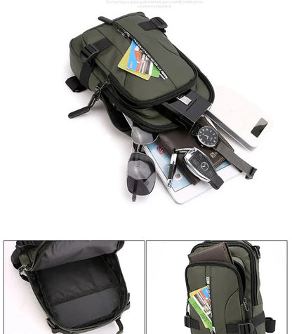 Men Mini Backpack Sling Cross Body Shoulder Rucksack with USB Charging Port Travel Nylon Male Side Messenger Chest Bag Pack