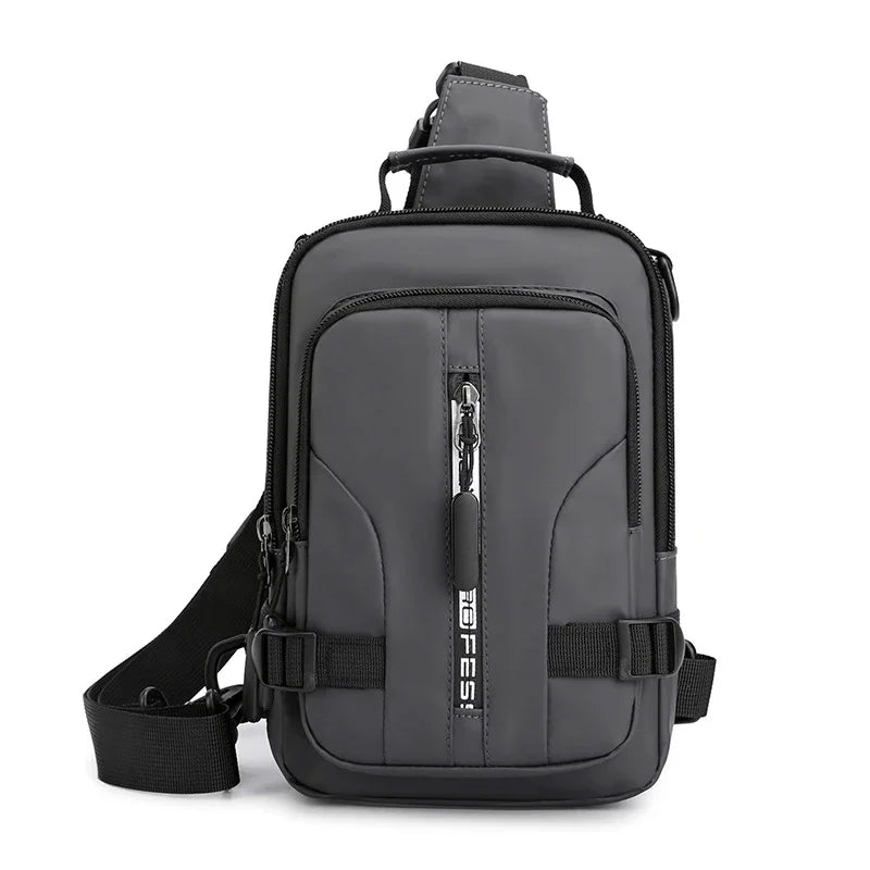 Men Mini Backpack Sling Cross Body Shoulder Rucksack with USB Charging Port Travel Nylon Male Side Messenger Chest Bag Pack