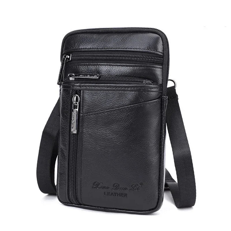 Men Mini Cross body Shoulder Fanny Waist Pack Genuine Leather Casual Hook Cell Mobile Phone Case Messenger Belt Bag Purse