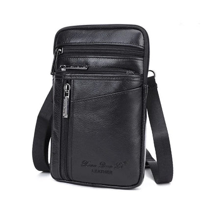 Men Mini Cross body Shoulder Fanny Waist Pack Genuine Leather Casual Hook Cell Mobile Phone Case Messenger Belt Bag Purse
