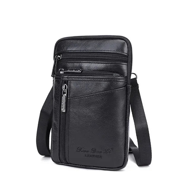 Men Mini Cross body Shoulder Fanny Waist Pack Genuine Leather Casual Hook Cell Mobile Phone Case Messenger Belt Bag Purse
