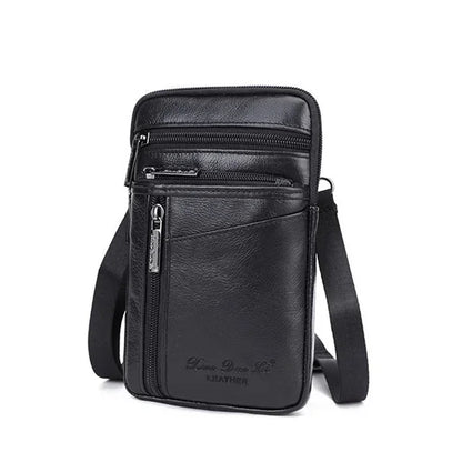 Men Mini Cross body Shoulder Fanny Waist Pack Genuine Leather Casual Hook Cell Mobile Phone Case Messenger Belt Bag Purse