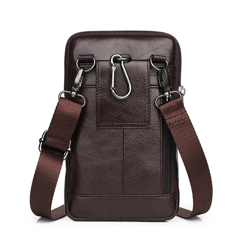 Men Mini Cross body Shoulder Fanny Waist Pack Genuine Leather Casual Hook Cell Mobile Phone Case Messenger Belt Bag Purse