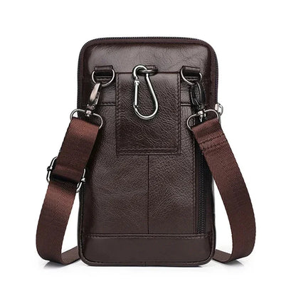 Men Mini Cross body Shoulder Fanny Waist Pack Genuine Leather Casual Hook Cell Mobile Phone Case Messenger Belt Bag Purse