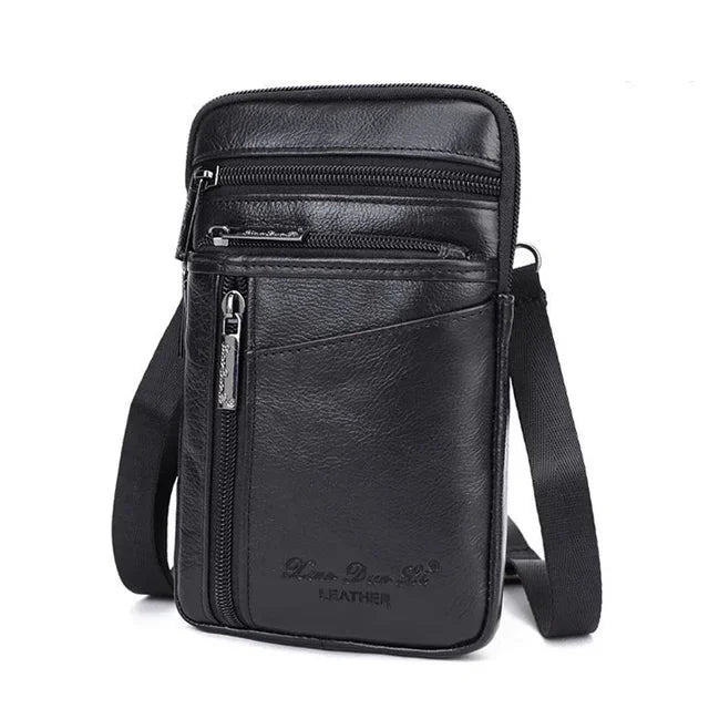 Men Mini Cross body Shoulder Fanny Waist Pack Genuine Leather Casual Hook Cell Mobile Phone Case Messenger Belt Bag Purse