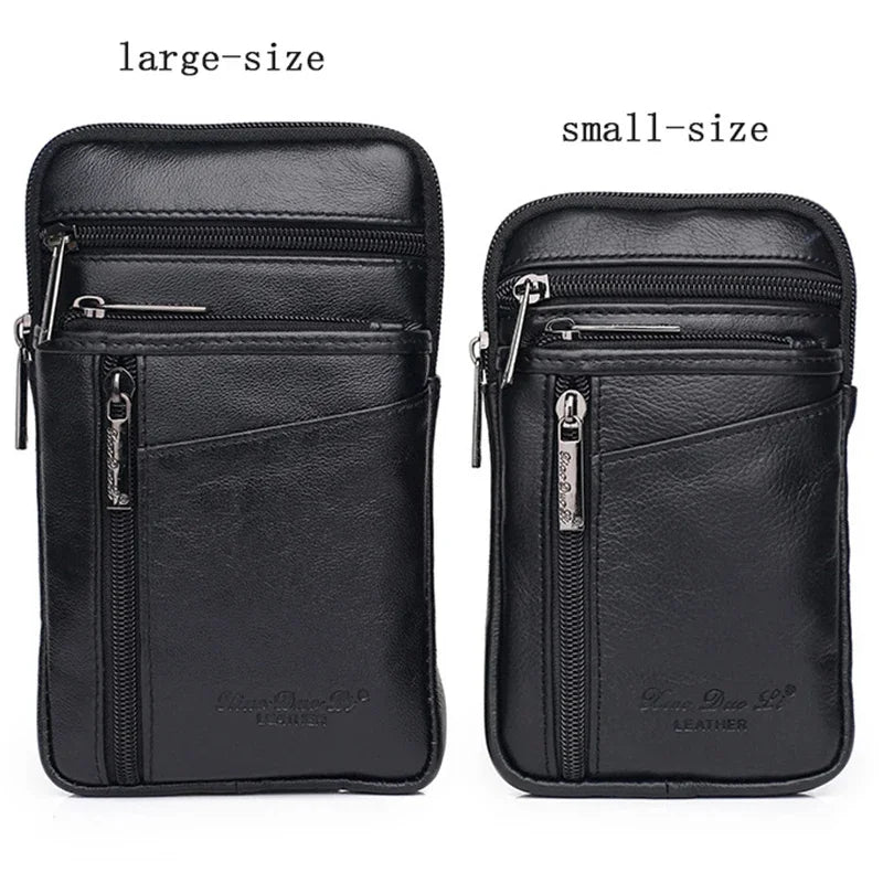 Men Mini Cross body Shoulder Fanny Waist Pack Genuine Leather Casual Hook Cell Mobile Phone Case Messenger Belt Bag Purse