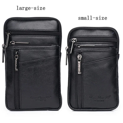 Men Mini Cross body Shoulder Fanny Waist Pack Genuine Leather Casual Hook Cell Mobile Phone Case Messenger Belt Bag Purse