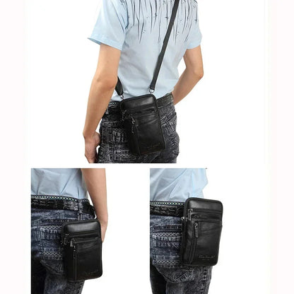 Men Mini Cross body Shoulder Fanny Waist Pack Genuine Leather Casual Hook Cell Mobile Phone Case Messenger Belt Bag Purse