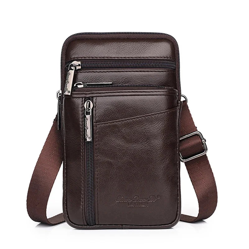 Men Mini Cross body Shoulder Fanny Waist Pack Genuine Leather Casual Hook Cell Mobile Phone Case Messenger Belt Bag Purse