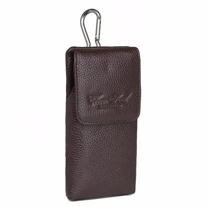Men Mobile Cell Phone Case Cover Skin Waist Bags Genuine Leather Casual 5-6'' Real Cowhide Male Belt Fanny Pack Hook Bag
