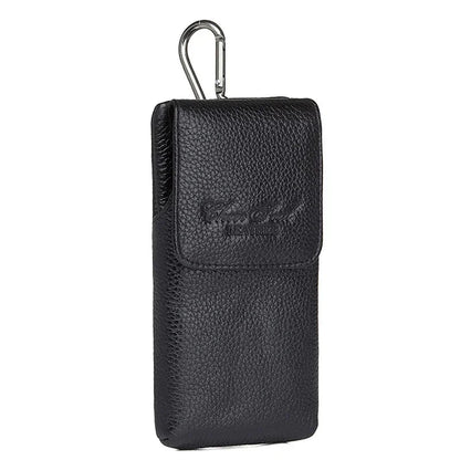Men Mobile Cell Phone Case Cover Skin Waist Bags Genuine Leather Casual 5-6'' Real Cowhide Male Belt Fanny Pack Hook Bag