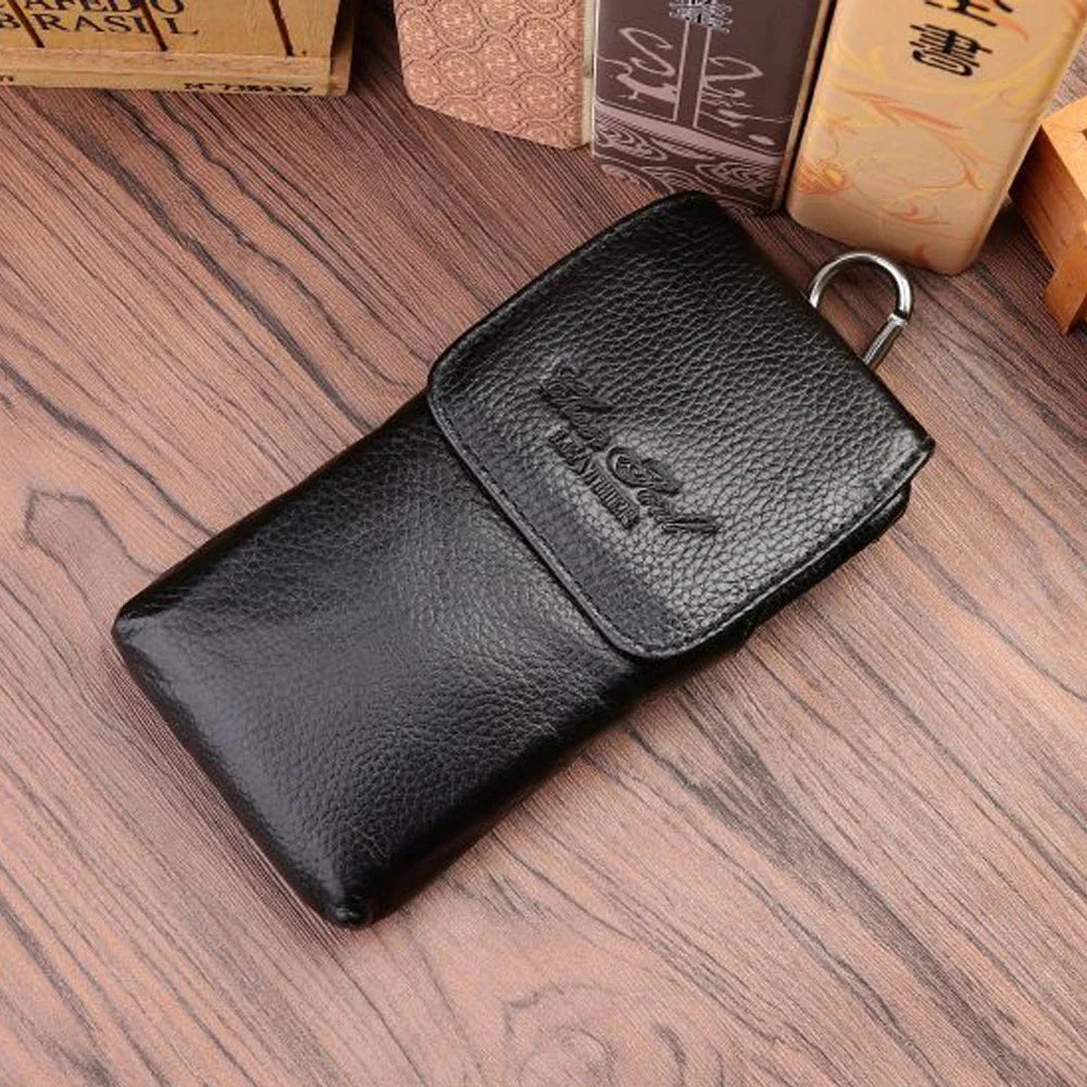 Men Mobile Cell Phone Case Cover Skin Waist Bags Genuine Leather Casual 5-6'' Real Cowhide Male Belt Fanny Pack Hook Bag