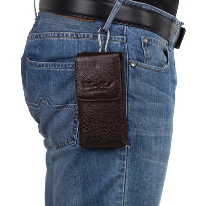 Men Mobile Cell Phone Case Cover Skin Waist Bags Genuine Leather Casual 5-6'' Real Cowhide Male Belt Fanny Pack Hook Bag