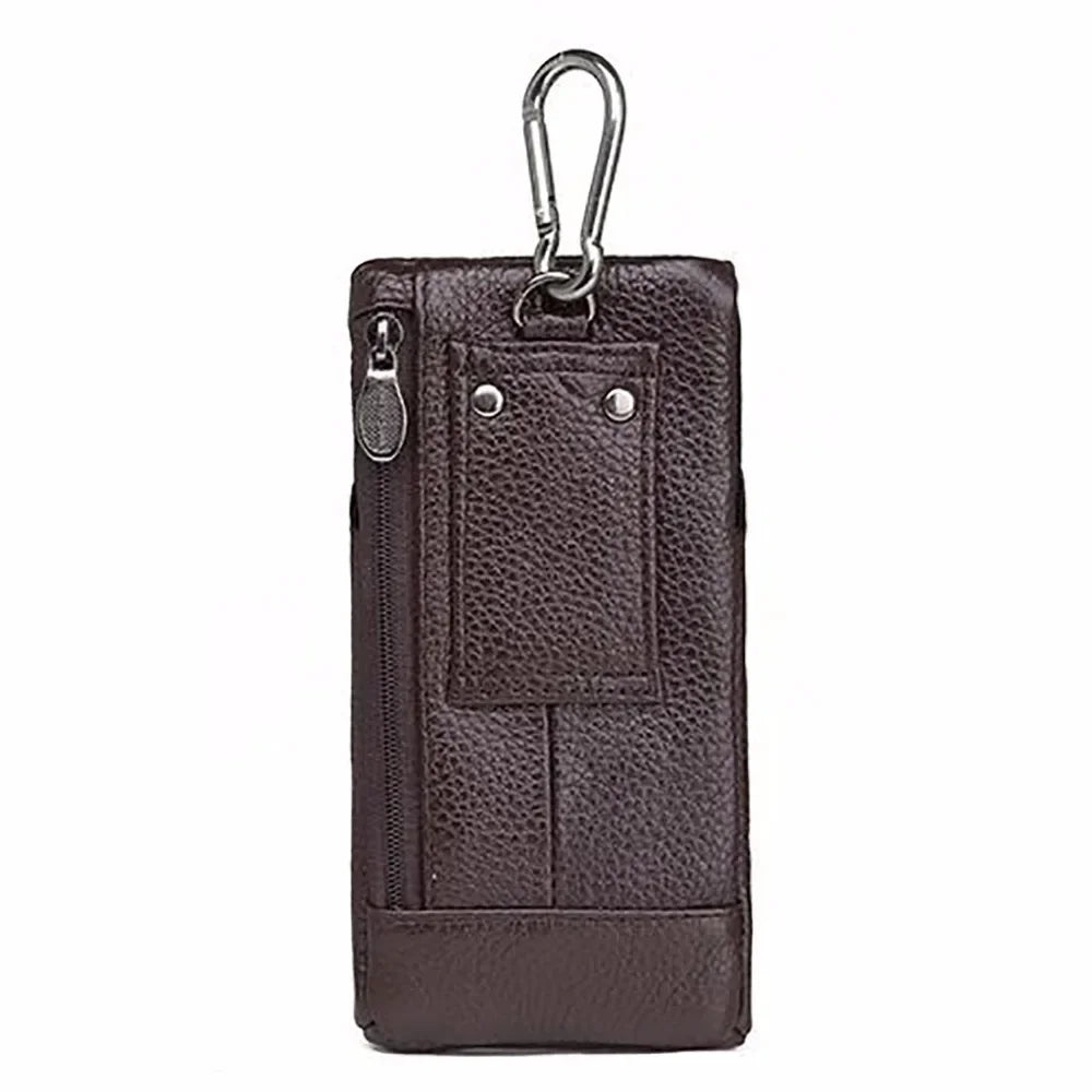 Men Mobile Cell Phone Case Cover Skin Waist Bags Genuine Leather Casual 5-6'' Real Cowhide Male Belt Fanny Pack Hook Bag