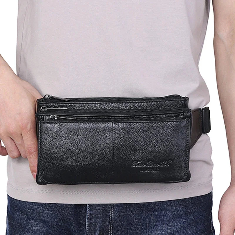 Men Natural Genuine Leather Sling Chest Cross body Bag Travel Belt Purse Pouch Soft Single Shoulder Messenger Waist Pack Bags