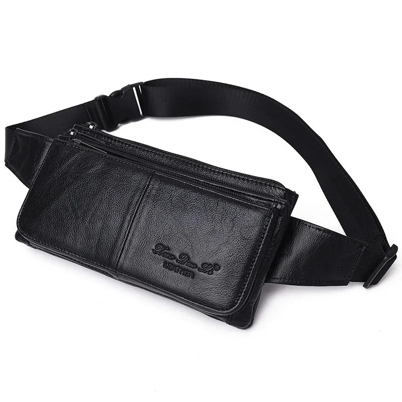 Men Natural Genuine Leather Sling Chest Cross body Bag Travel Belt Purse Pouch Soft Single Shoulder Messenger Waist Pack Bags