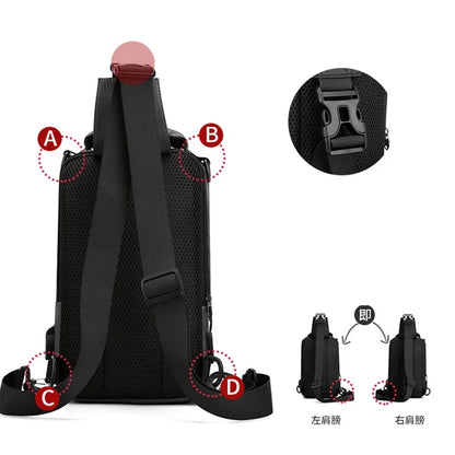 Men Nylon Backpack Rucksack Cross body Shoulder Bag with USB Charging Port Travel Male Knapsack Daypack Messenger Chest Bags New