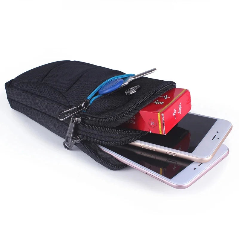 Men Nylon Cell Mobile Phone Case Cover Fanny Hook Bum Unisex Small Messenger Cross body Waist Pack Hip Belt Pouch Bag