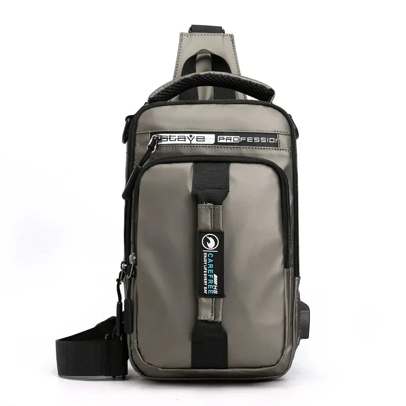 Men Nylon Military Knapsack Messenger Chest Bags Multi-Functional USB Charging Interface Male Crossbody Rucksack Backpack Bag