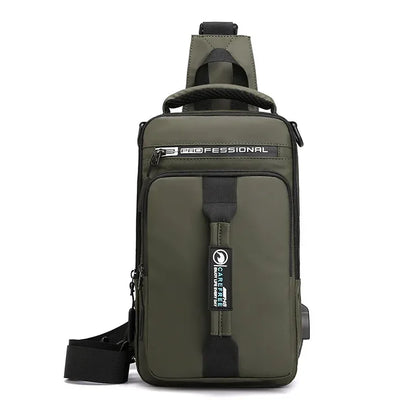 Men Nylon Military Knapsack Messenger Chest Bags Multi-Functional USB Charging Interface Male Crossbody Rucksack Backpack Bag
