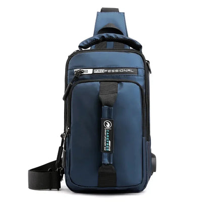 Men Nylon Military Knapsack Messenger Chest Bags Multi-Functional USB Charging Interface Male Crossbody Rucksack Backpack Bag