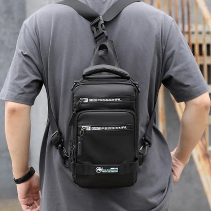 Men Nylon Rucksack Daypack Messenger with USB Charging Port Male Fashion Knapsack Backpack Cross body Sling Chest Pack Bag