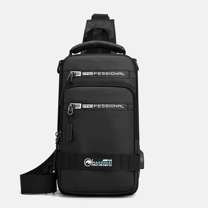 Men Nylon Rucksack Daypack Messenger with USB Charging Port Male Fashion Knapsack Backpack Cross body Sling Chest Pack Bag