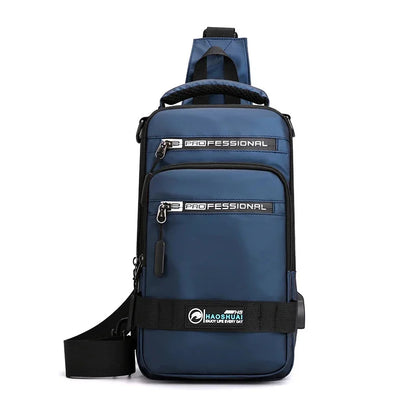 Men Nylon Rucksack Daypack Messenger with USB Charging Port Male Fashion Knapsack Backpack Cross body Sling Chest Pack Bag