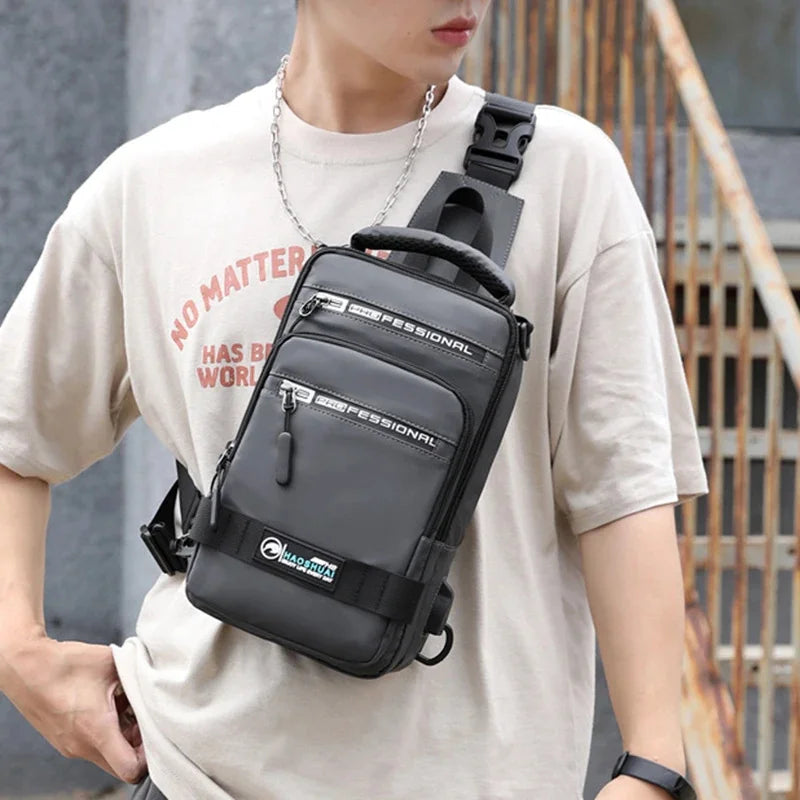Men Nylon Rucksack Daypack Messenger with USB Charging Port Male Fashion Knapsack Backpack Cross body Sling Chest Pack Bag
