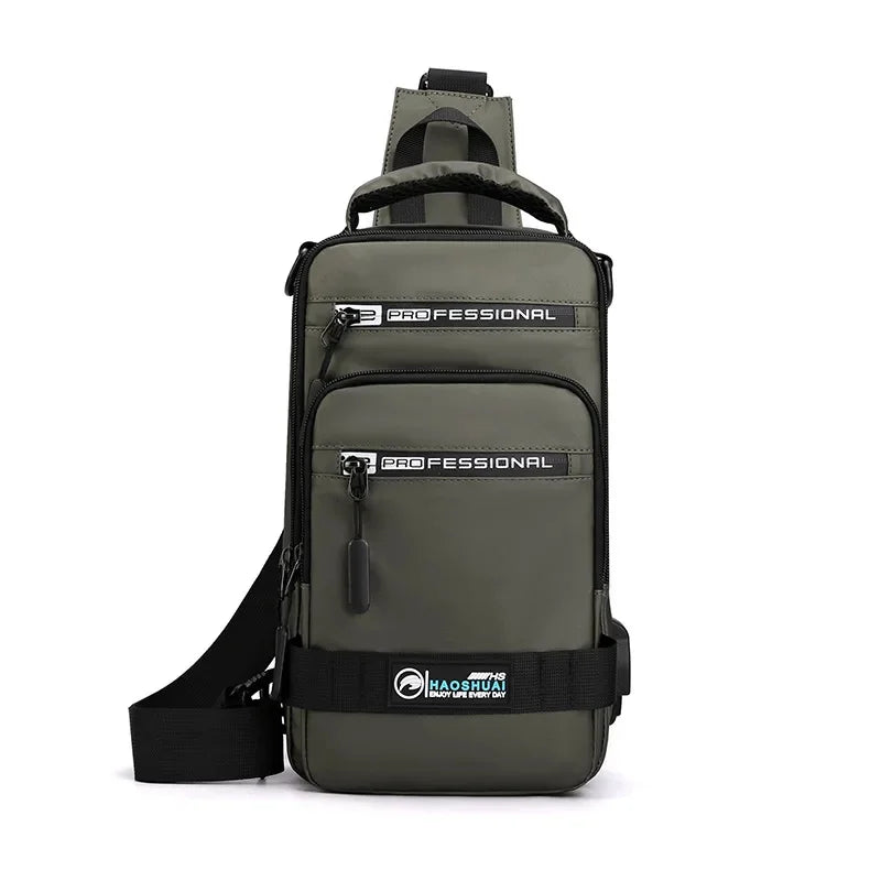 Men Nylon Rucksack Daypack Messenger with USB Charging Port Male Fashion Knapsack Backpack Cross body Sling Chest Pack Bag
