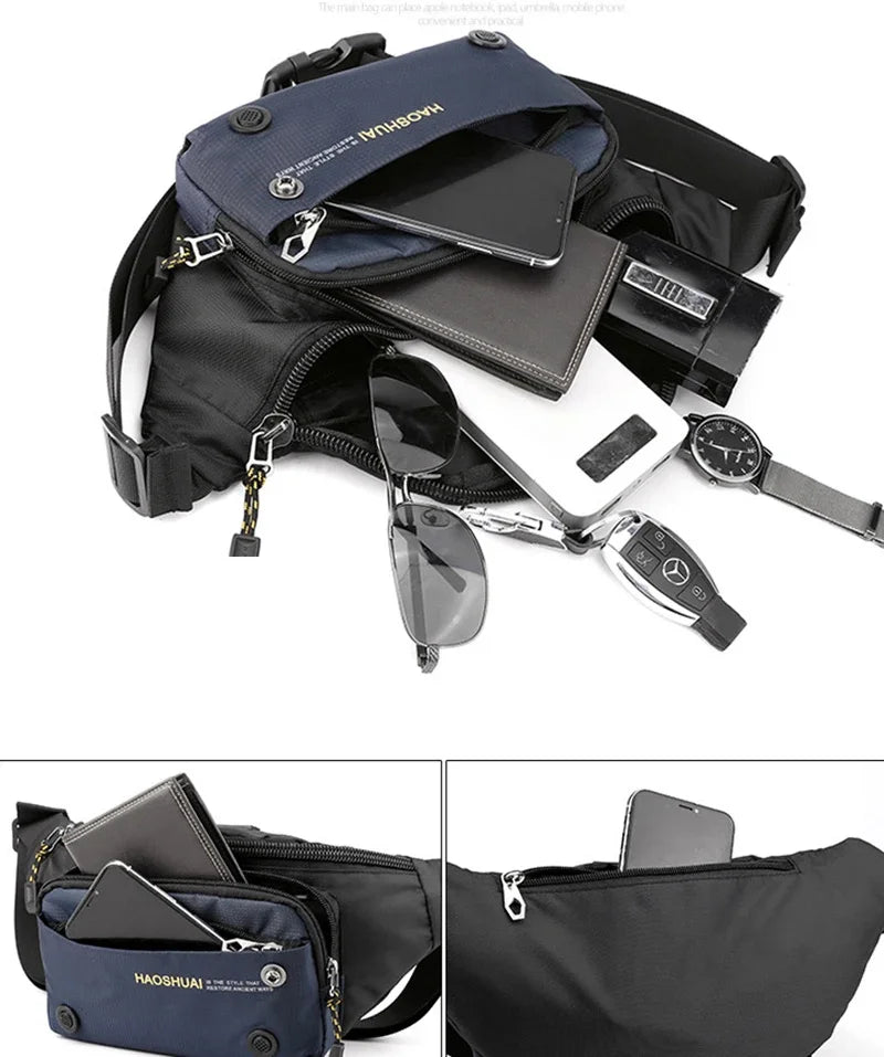 Men Nylon Waist Fanny Hip Sling Chest Pack Bag Waterproof Multi-purpose Travel Male Cross body Messenger Bum Belt Bags New