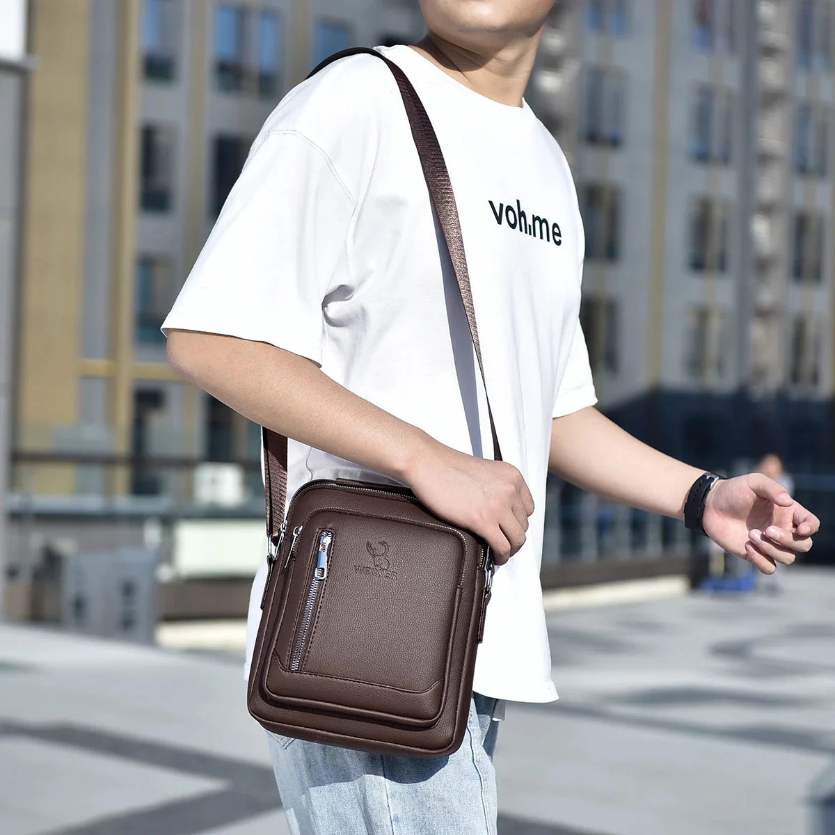 Men One Shoulder Cross body Bag Pouch Fashion Simple Casual Retro PU Leather Male Messenger Crossbody Bags