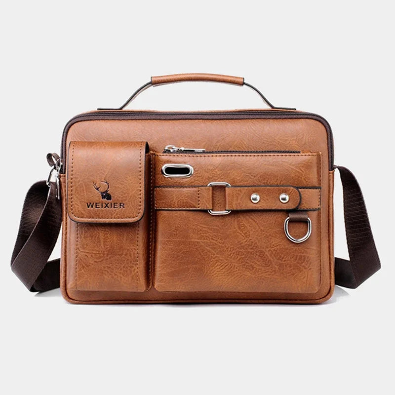 Men One Shoulder Cross body Messenger For Laptop Handbag Business Briefcases Retro PU Leather Male Crossbody Top Handle Bag