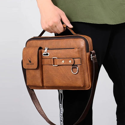 Men One Shoulder Cross body Messenger For Laptop Handbag Business Briefcases Retro PU Leather Male Crossbody Top Handle Bag
