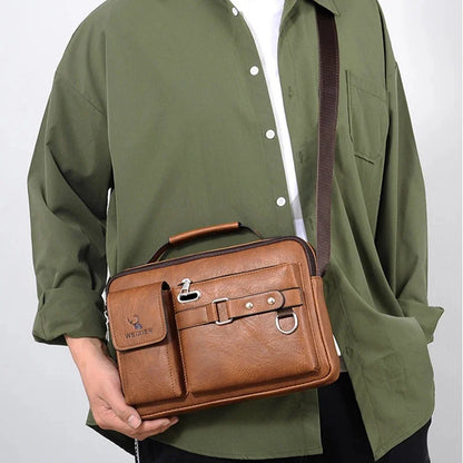 Men One Shoulder Cross body Messenger For Laptop Handbag Business Briefcases Retro PU Leather Male Crossbody Top Handle Bag