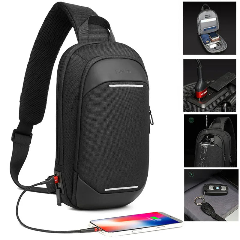 Men Oxford Anti-theft Lock Fashion Multifunction USB Crossbody Shoulder Travel Sports Messenger Pack Chest Bag Running Hombre
