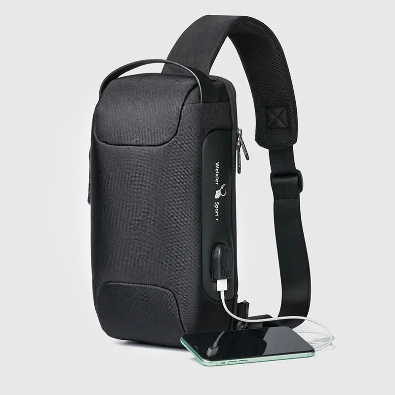 Men Oxford Sling Backpack Rucksack Knapsack Bags with USB Charge Port Anti-theft Travel Male Motorcycle Messenger Chest Pack Bag