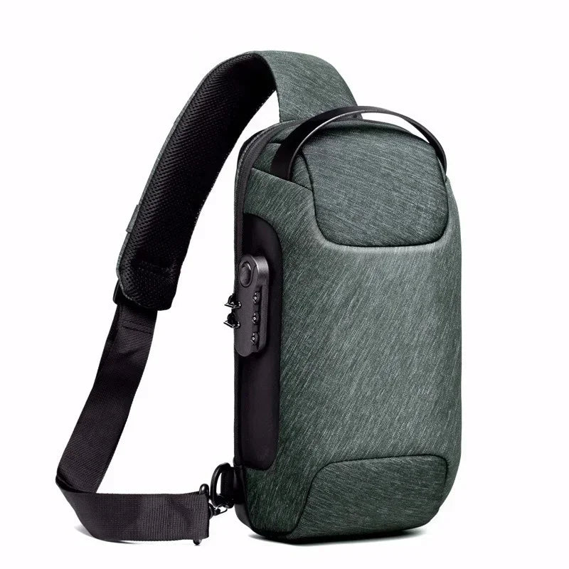 Men Oxford Sling Backpack Rucksack Knapsack Bags with USB Charge Port Anti-theft Travel Male Motorcycle Messenger Chest Pack Bag