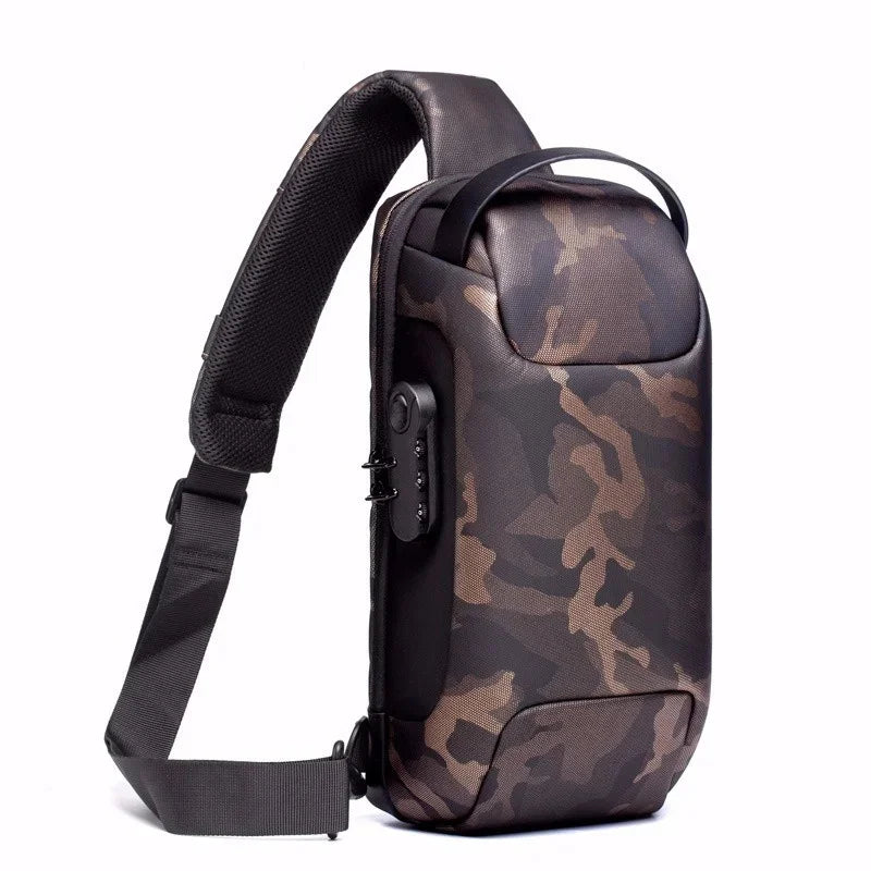 Men Oxford Sling Backpack Rucksack Knapsack Bags with USB Charge Port Anti-theft Travel Male Motorcycle Messenger Chest Pack Bag