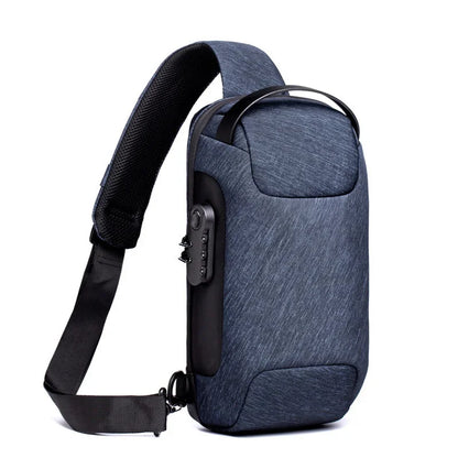 Men Oxford Sling Backpack Rucksack Knapsack Bags with USB Charge Port Anti-theft Travel Male Motorcycle Messenger Chest Pack Bag