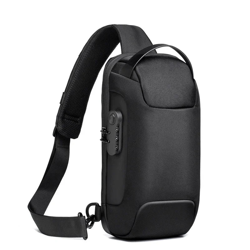 Men Oxford Sling Backpack Rucksack Knapsack Bags with USB Charge Port Anti-theft Travel Male Motorcycle Messenger Chest Pack Bag