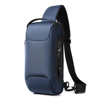 Men Oxford Sling Backpack Rucksack Knapsack Bags with USB Charge Port Anti-theft Travel Male Motorcycle Messenger Chest Pack Bag