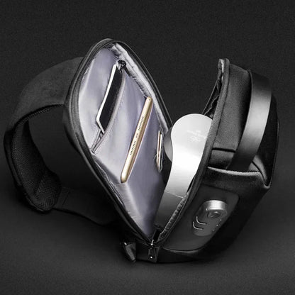 Men Oxford Sling Backpack Rucksack Knapsack Bags with USB Charge Port Anti-theft Travel Male Motorcycle Messenger Chest Pack Bag