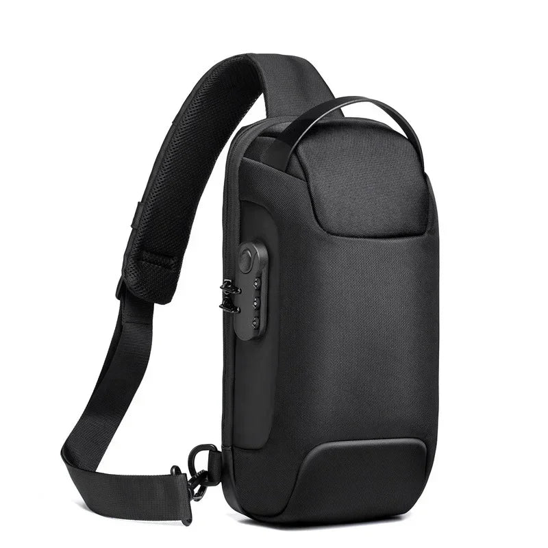 Men Oxford Sling Backpack Rucksack Knapsack Bags with USB Charge Port Anti-theft Travel Male Motorcycle Messenger Chest Pack Bag