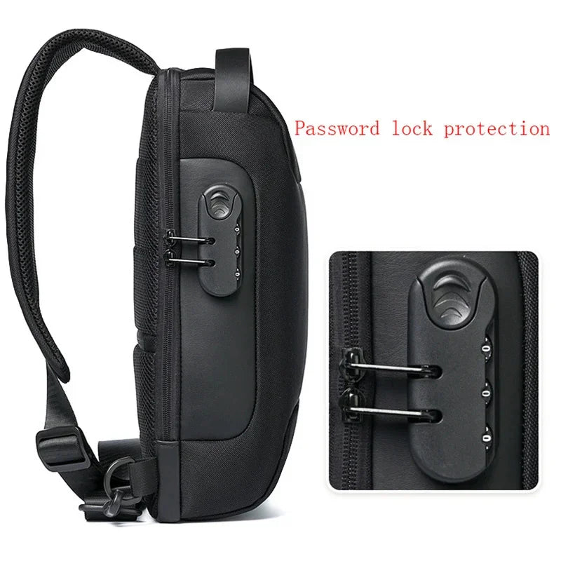 Men Oxford Sling Backpack Rucksack Knapsack Bags with USB Charge Port Anti-theft Travel Male Motorcycle Messenger Chest Pack Bag