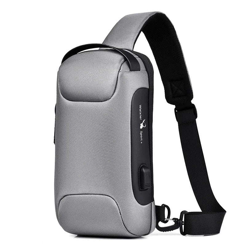 Men Oxford Sling Backpack Rucksack Knapsack Bags with USB Charge Port Anti-theft Travel Male Motorcycle Messenger Chest Pack Bag