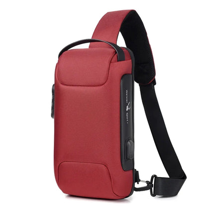 Men Oxford Sling Backpack Rucksack Knapsack Bags with USB Charge Port Anti-theft Travel Male Motorcycle Messenger Chest Pack Bag